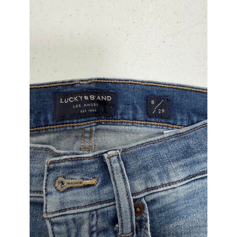 Lucky Brand High Rise Skinny Jeans Medium Wash Distressed Raw Hem Size 8/29 - Picture 3 of 8